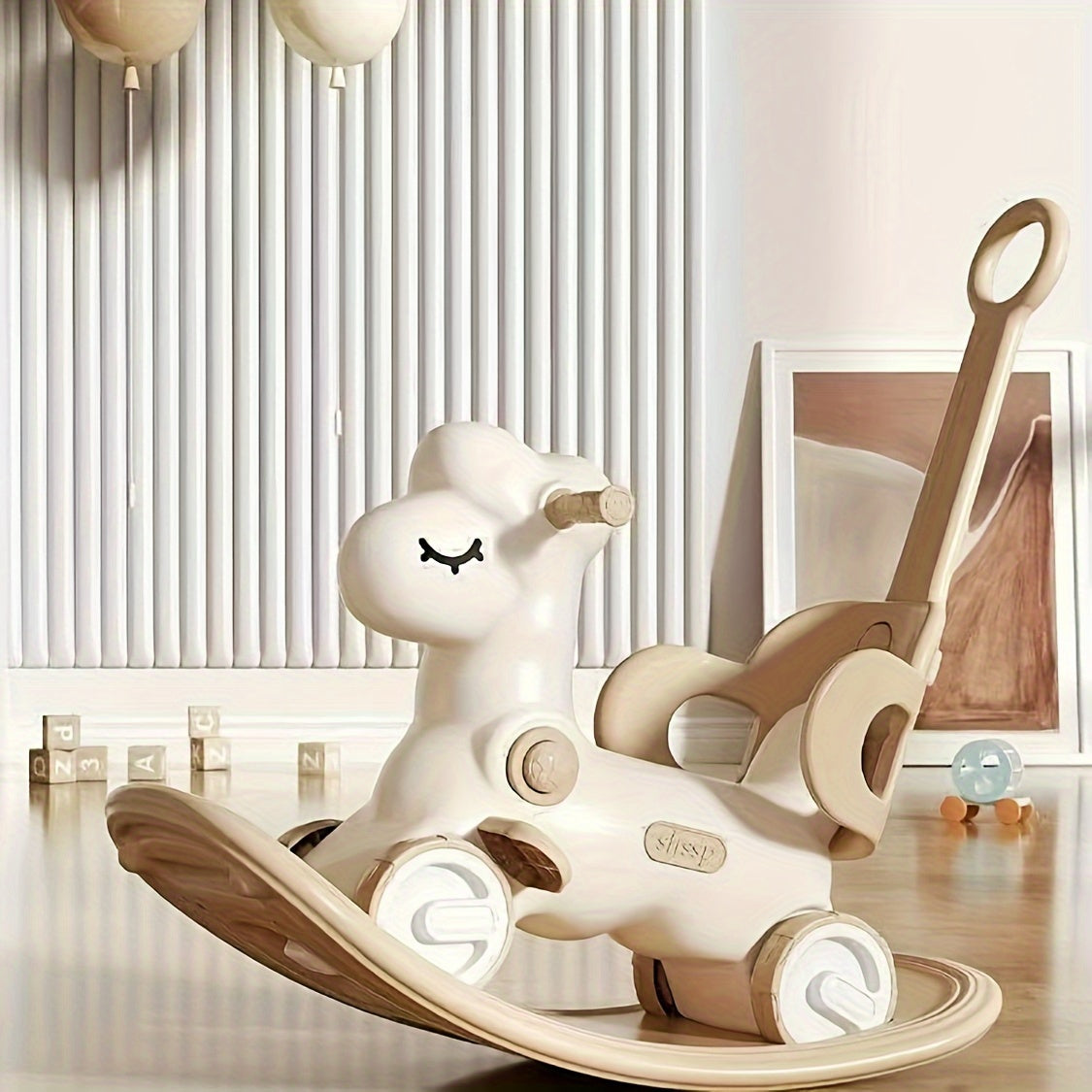 2-in-1 baby schommelpaard loopfiets kunststof roze kinderen peuter met duwstang balansspeelgoed binnen speelgoed
