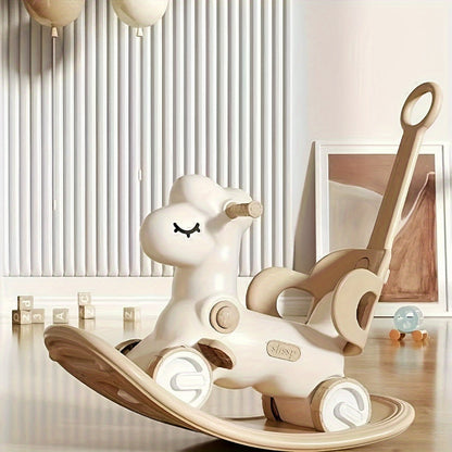 2-in-1 baby schommelpaard loopfiets kunststof roze kinderen peuter met duwstang balansspeelgoed binnen speelgoed