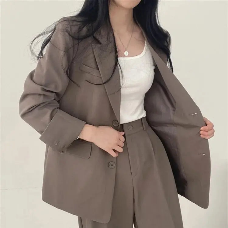 Dames Blazer Set met Rechte Broek Elegante Outfit