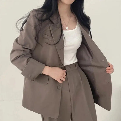 Dames Blazer Set met Rechte Broek Elegante Outfit