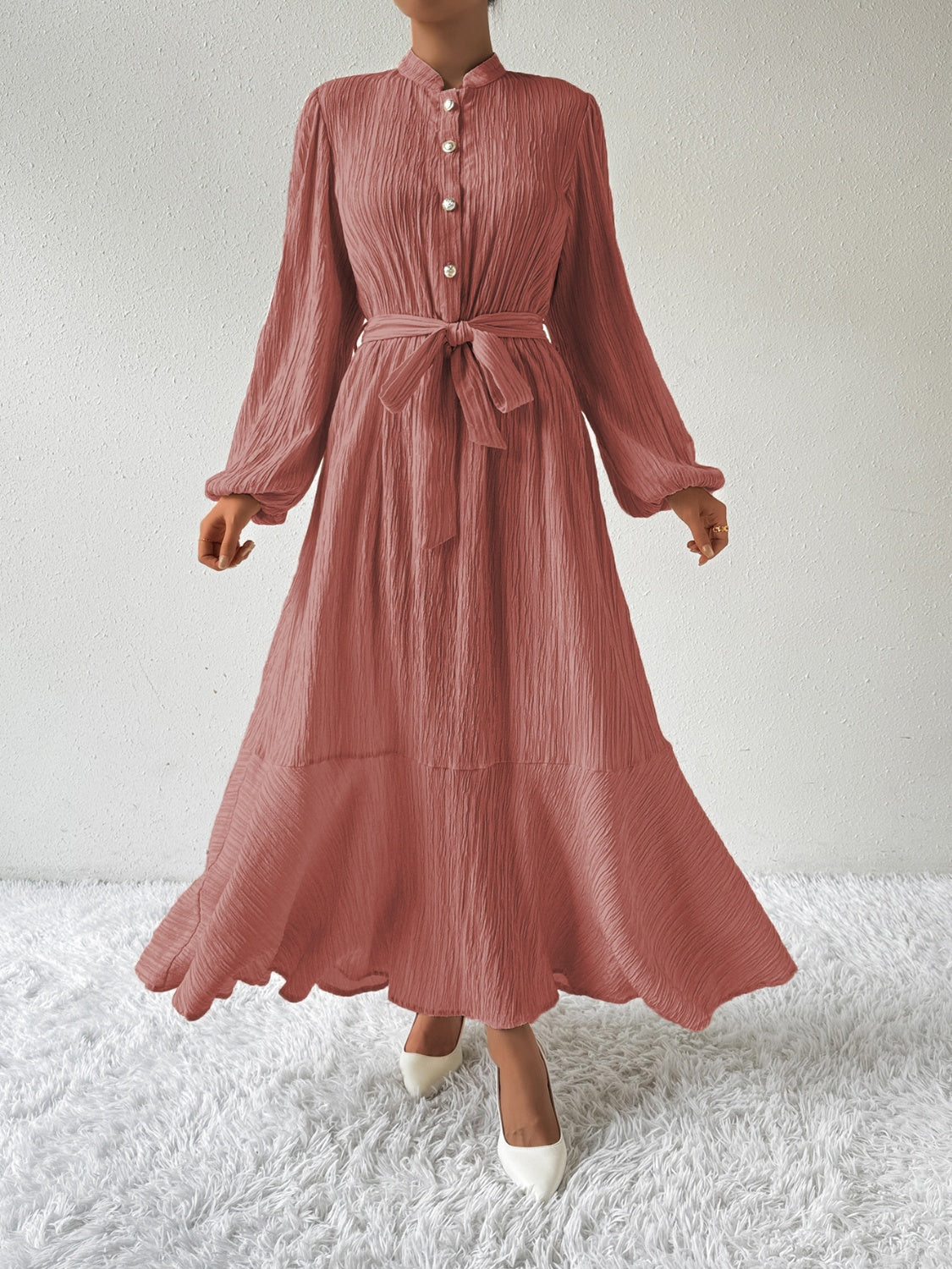 Vrouwelijke Jurk Lange Mouwen Taille Jurk met Accent