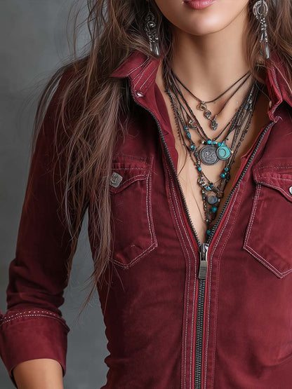 Klassieke Jeans Shirt met Flapzakken en Rits Sluiting