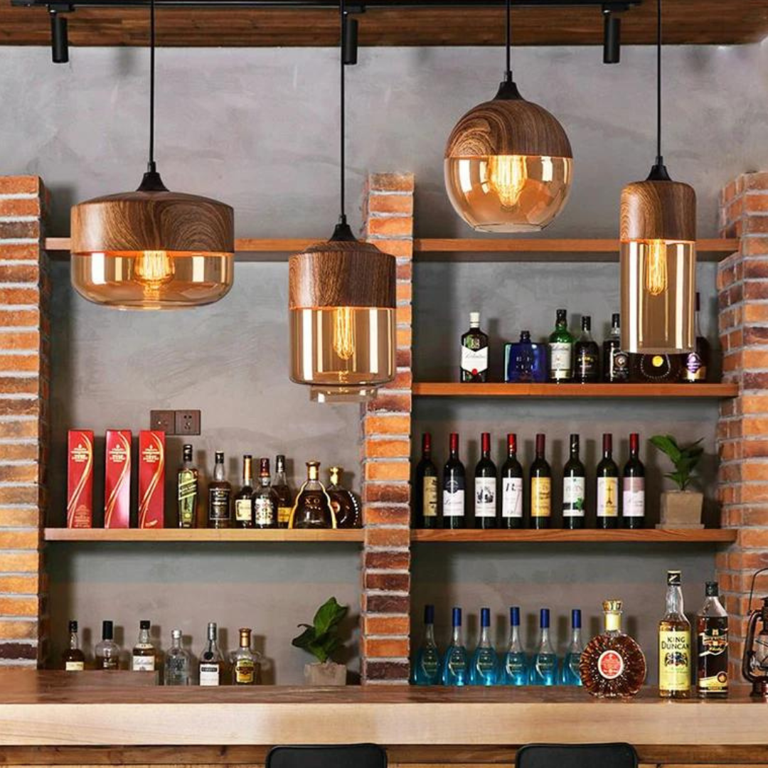 Scandinavische Hanglamp van Glas met Houtlook – Warme Designverlichting voor Woonkamer & Eetkamer
