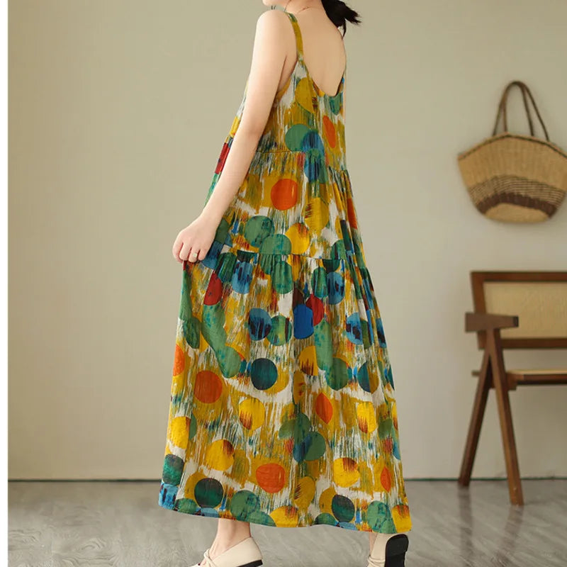 Zomerse Jurk Spaghettiband Bloemenprint Vrouwenjurk
