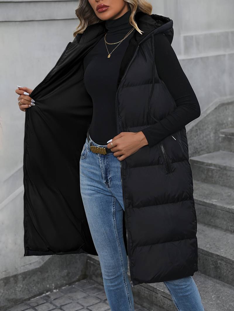 Dames Bodywarmer Lange Capuchon Ritsjas Zwart