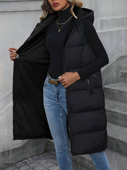 Dames Bodywarmer Lange Capuchon Ritsjas Zwart