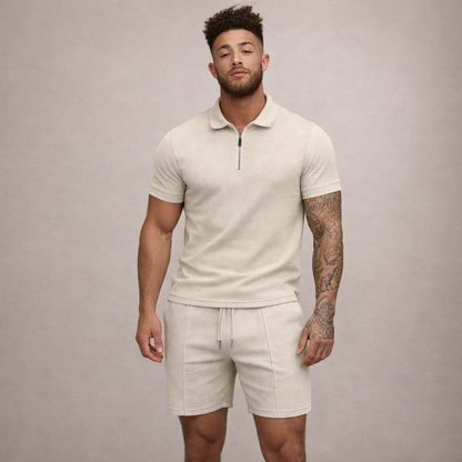 Heren Poloshirt en Shorts Set Slim Fit Ademend Korte Mouw