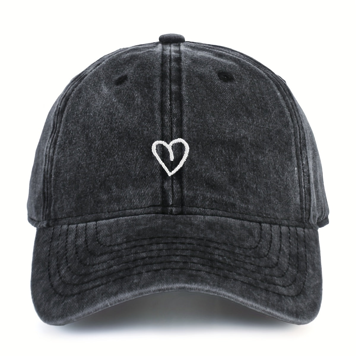Vintage Baseballcap met Hartstiksel – Verstelbaar Katoen Gewassen Stijl Sportpet Zomerpet Dames Heren Casual Cap
