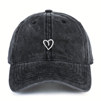 Vintage Baseballcap met Hartstiksel – Verstelbaar Katoen Gewassen Stijl Sportpet Zomerpet Dames Heren Casual Cap