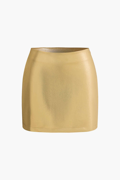Korte Gouden Minirok met Hoge Taille Glanzend Metallic - StudioMarella