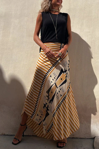 Rok voor Vrouw Geometrische Print Maxi Lengte Zomerrok - StudioMarella