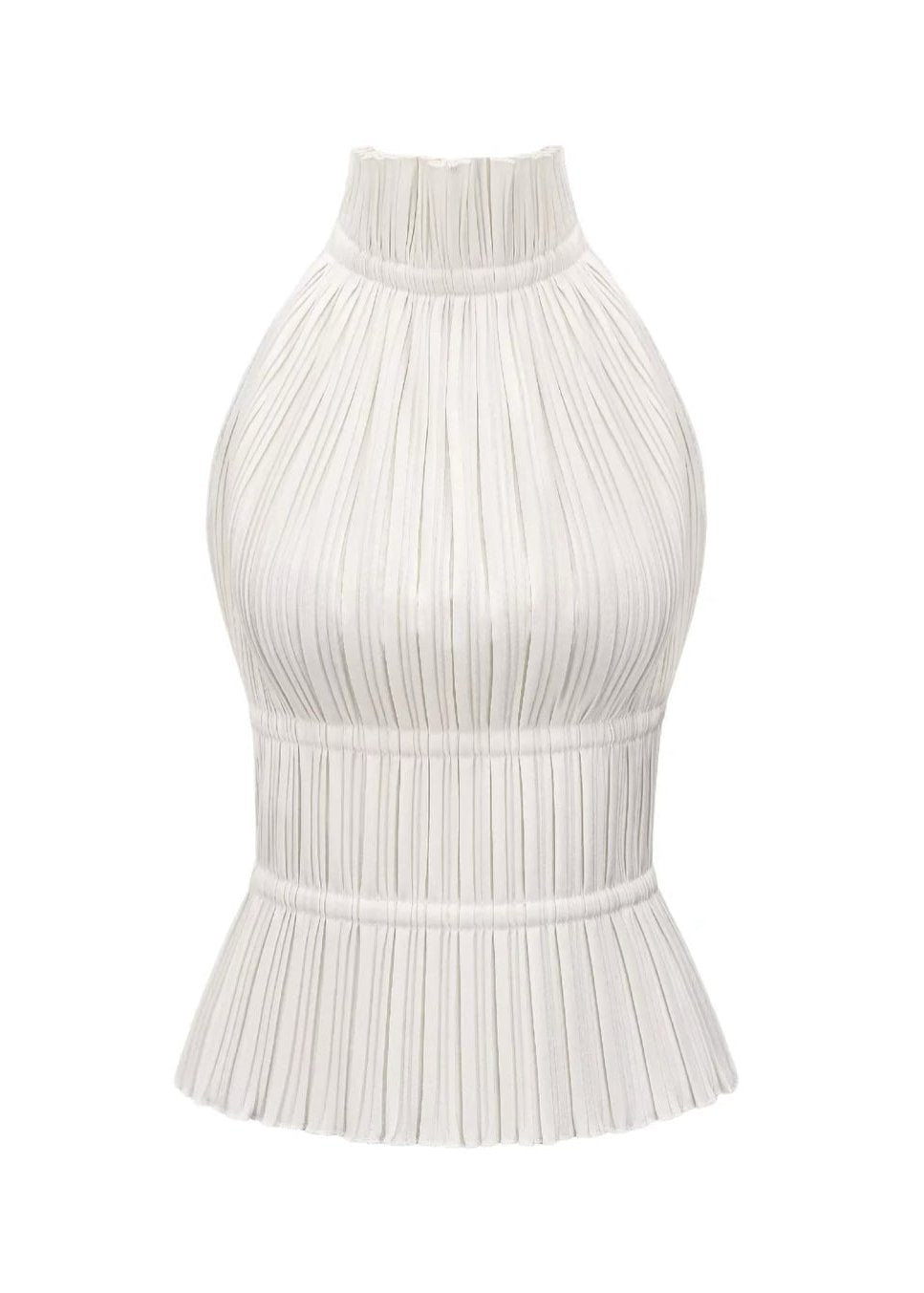 Witte Vrouwentop met Plissé en Ruffles Racerneck