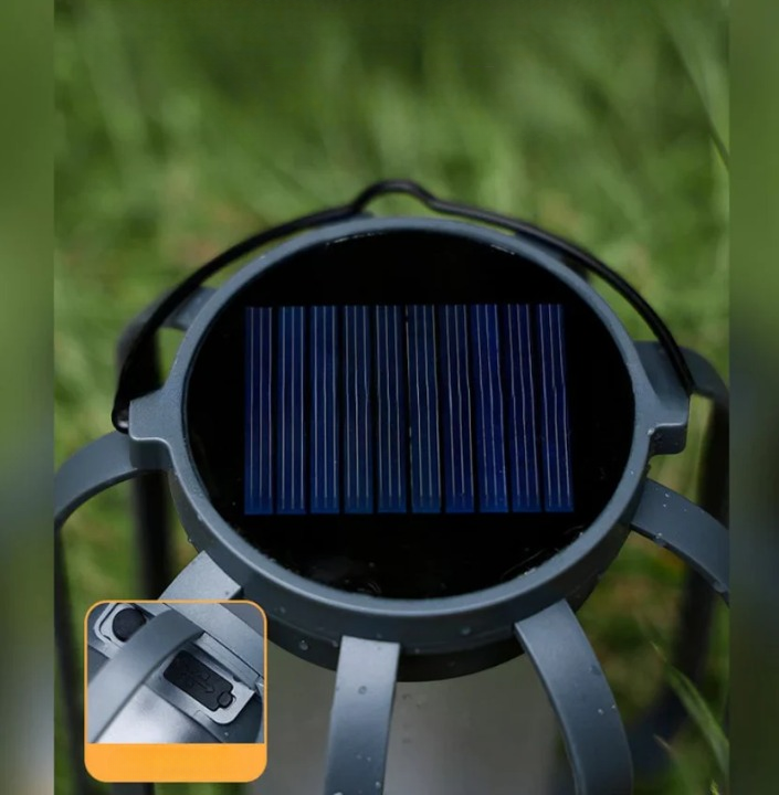 Solar Lantaarn Buiten 12cm Vlammeffect USB-C Oplaadbaar 1500mAh Automatisch Tuin Terras Balkon Sfeerverlichting Henneptouw Zonne-energie
