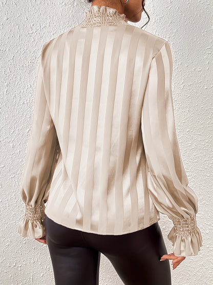 Dames Blouse Lange Mouwen Satijn Plooirokje Stijl