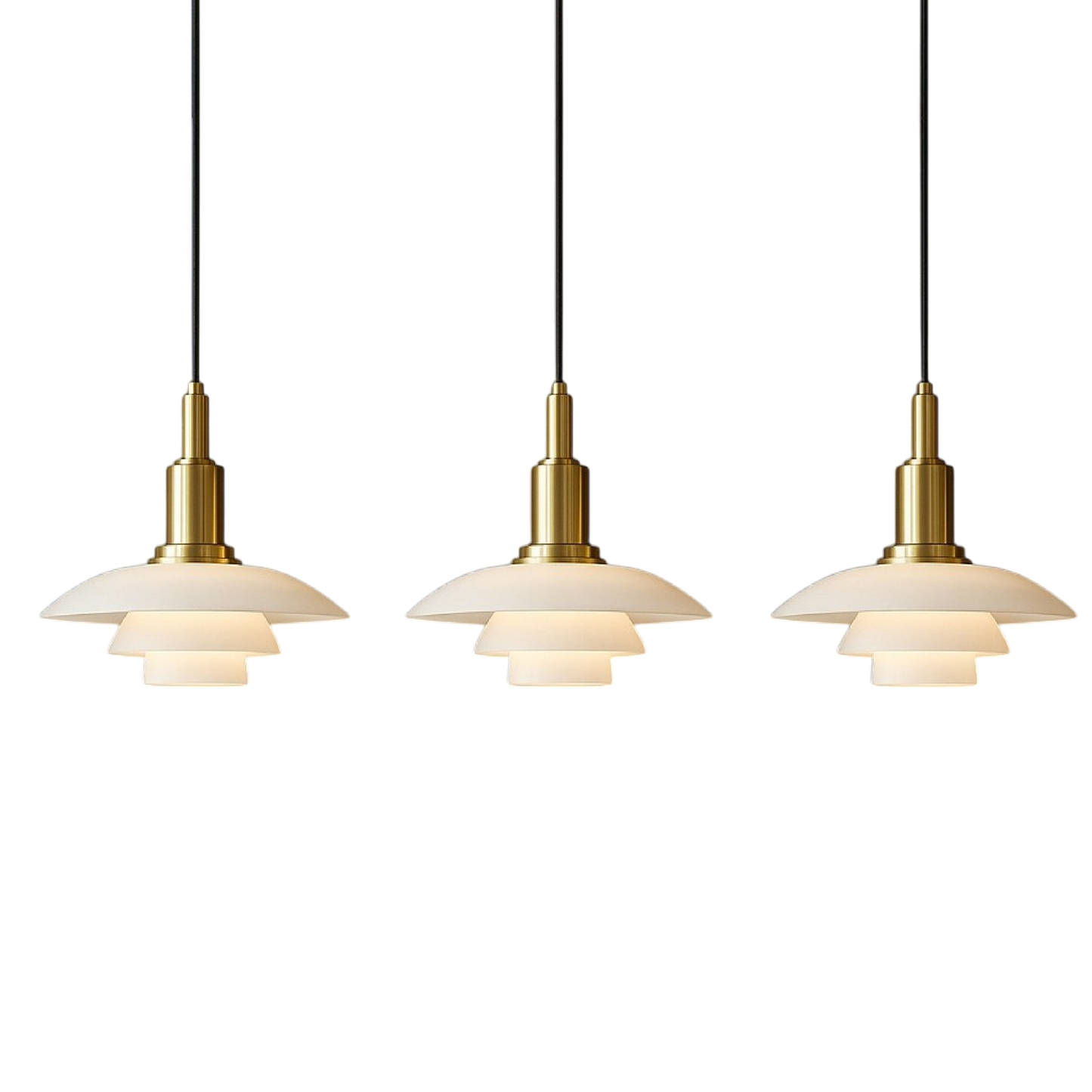 Deense design hanglamp 2/3 koppen glas metaal goud eetkamer keuken eiland Scandinavisch minimalistisch
