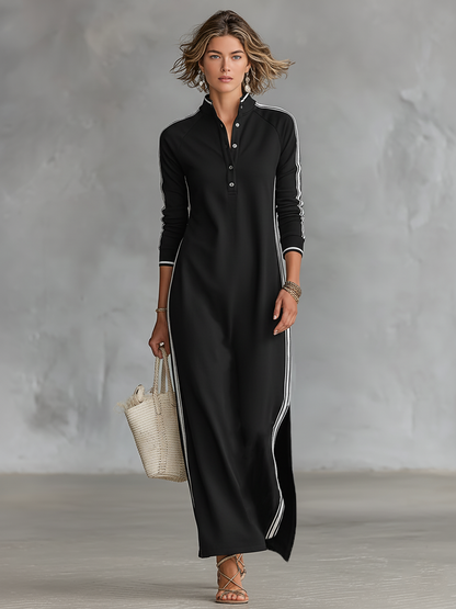 Dames sweatjurk maxi met knoopkraag