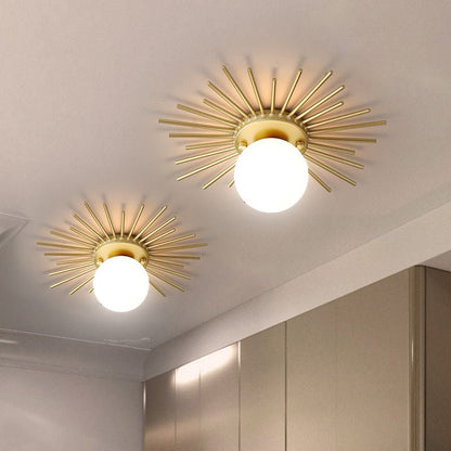 Glazen Plafondlamp Bol Matglas Minimalistisch Goud 25 cm 1 Lichtpunt Scandinavisch Design