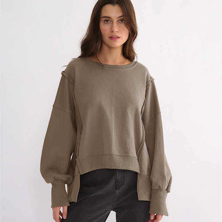 Dames Sweater Warme Losse Trui met Rauwe Boorden