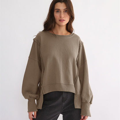 Dames Sweater Warme Losse Trui met Rauwe Boorden