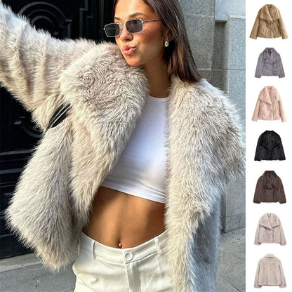 Dames Winterjas Kort Pluche Model met Kraag