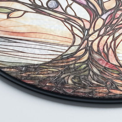 Handgemaakte Glas-in-Lood Levensboom Zonnevanger 15cm – Decoratieve Raamhanger met Symboliek