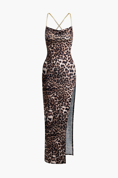 Leopard Maxikleed Lange Verleidelijke Jurk met Beenspleet