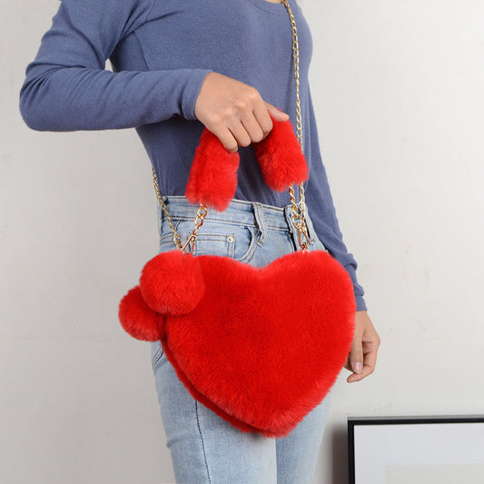 Dames Handtas Plush Hartvorm met Ketting Sluiting - StudioMarella