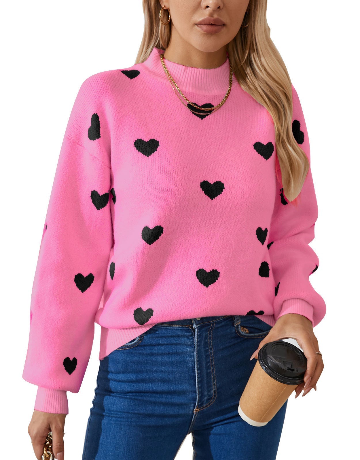 Dames Trui Zachte Hartjes Reggy Stijlvolle Look → Dames Trui met Hartjes Zachte Stof Reggy Stijl