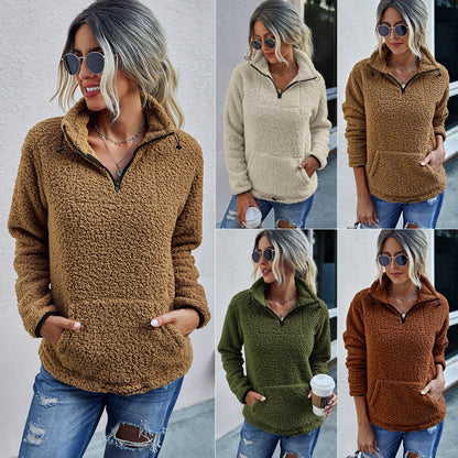 Dames Fleece Trui Warm en Veelzijdig met Halve Rits → Dames Fleece Trui Warm Halve Rits Zacht en Comfortabel