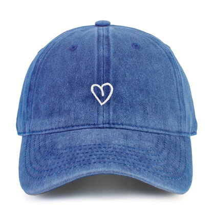 Vintage Baseballcap met Hartstiksel – Verstelbaar Katoen Gewassen Stijl Sportpet Zomerpet Dames Heren Casual Cap