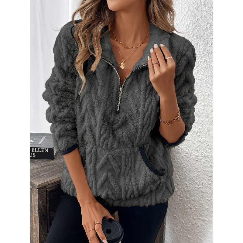 Dames Teddy Trui Zacht Warme Half-Zip Sweater