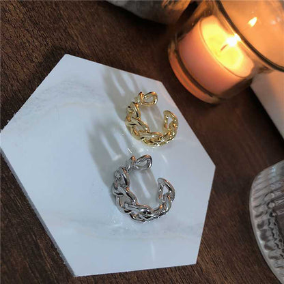 Dames Zilveren Ring met Open Schakel en Gedraaide Ketting