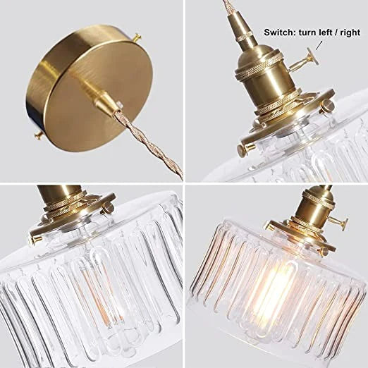 Groene Transparante Glazen Hanglamp Met Ribbelstructuur En Messing Fitting Vintage E27 Plafondlamp Voor Eetkamer Woonkamer En Keuken
