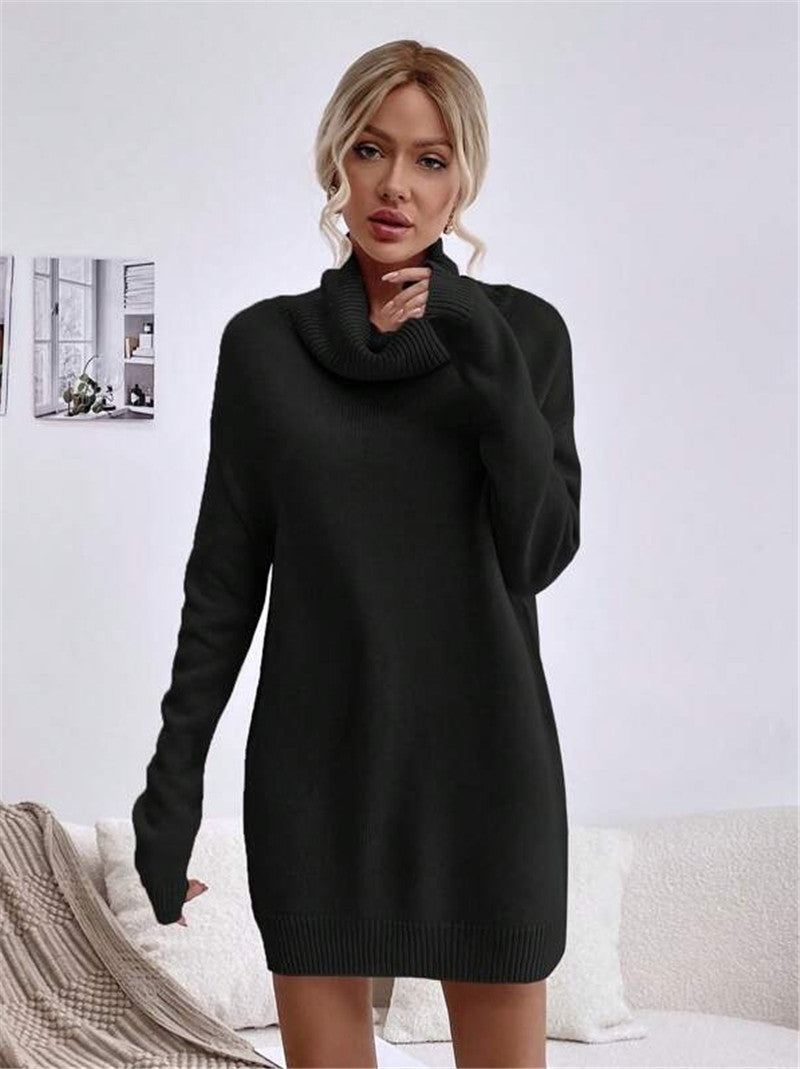 Dames Trui Jurk Warm Gebreid met Hoge Kraag