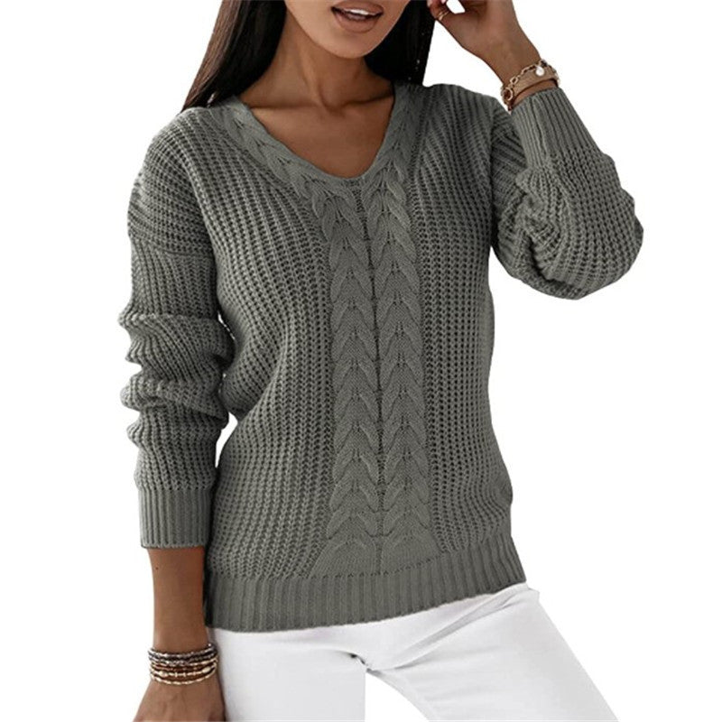 Dames Trui Gebreid V-hals Met Twist Detail → Dames Trui V-hals Gebreid Met Twist