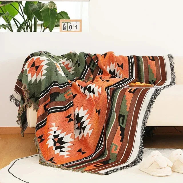 Gooi Deken Jacquard Geweven Franjes Kleurrijk Katoen Polyester Warm Zacht
