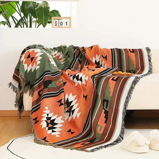 Gooi Deken Jacquard Geweven Franjes Kleurrijk Katoen Polyester Warm Zacht