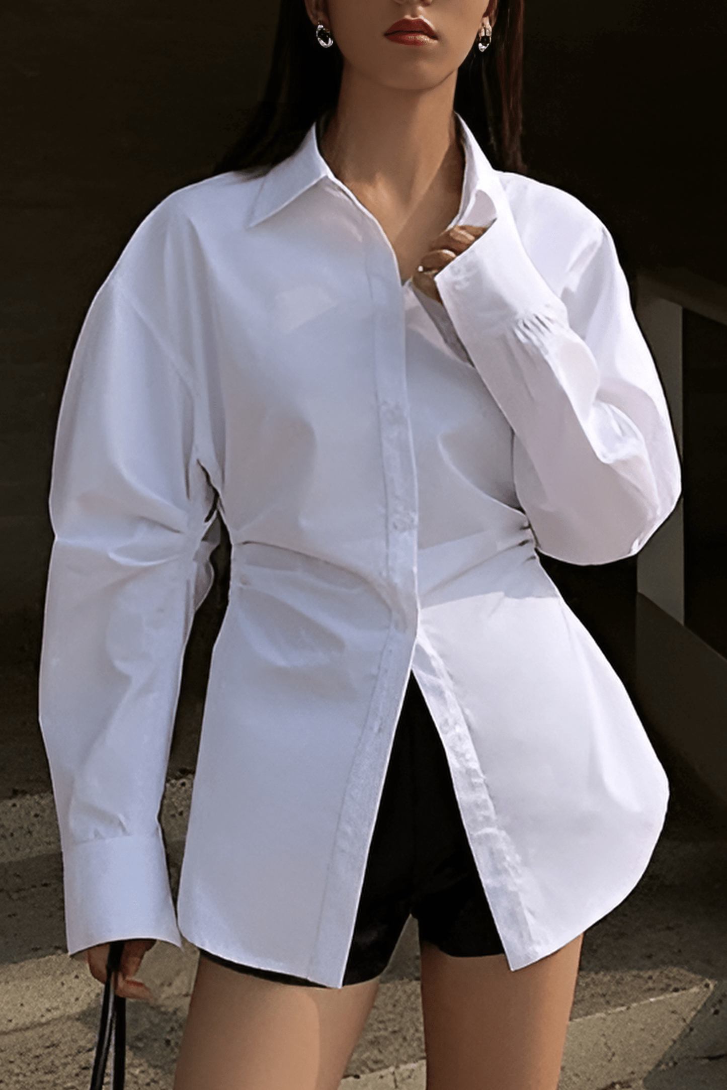Witte Blouse Oversized Hoge Taille Klassieke Stijl - StudioMarella