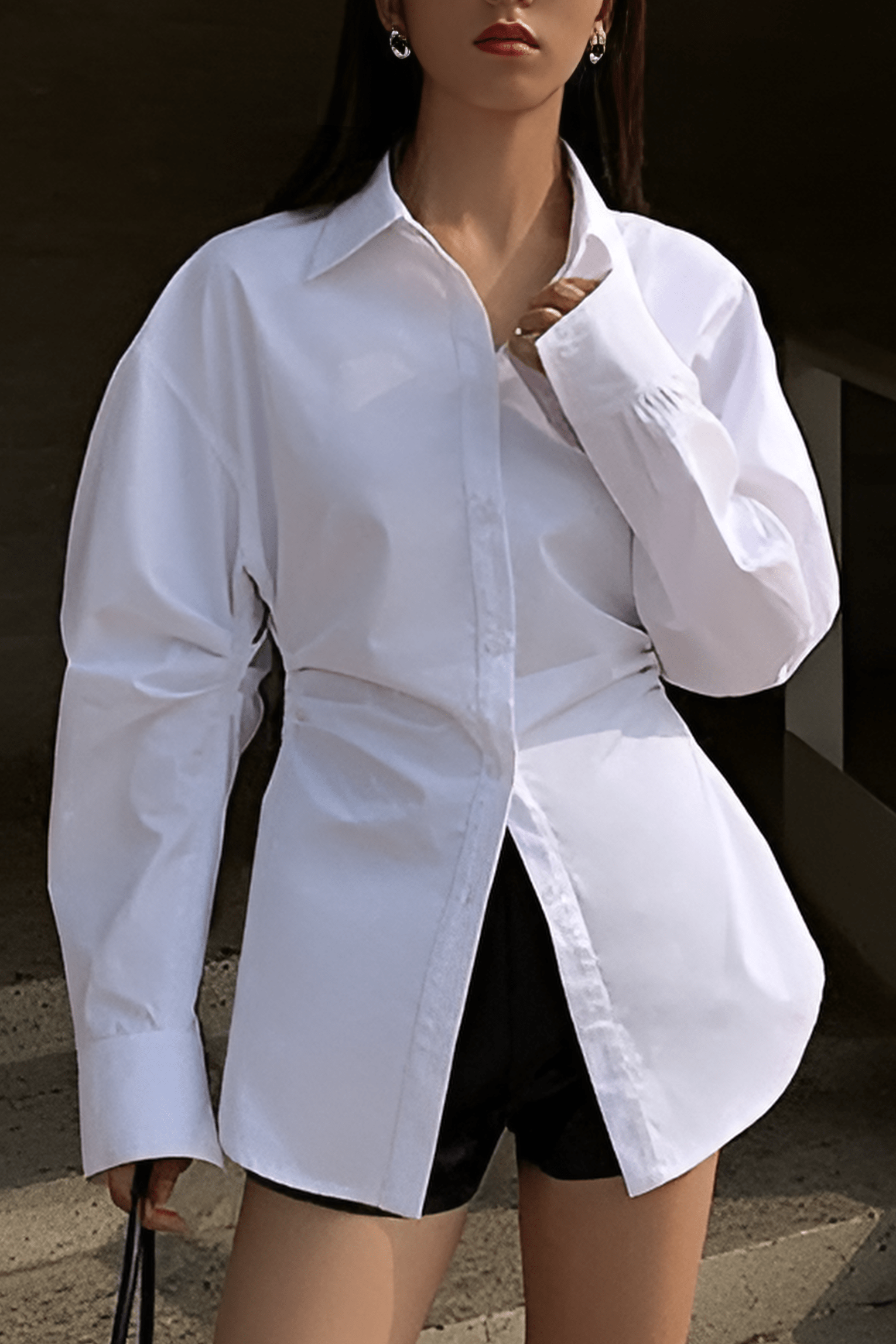 Witte Blouse Oversized Hoge Taille Klassieke Stijl - StudioMarella