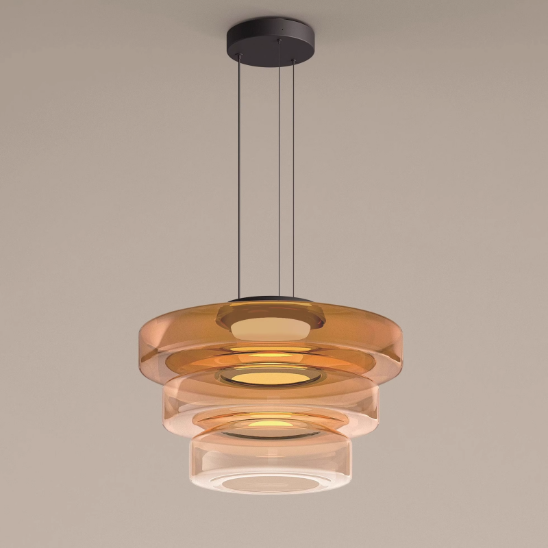 Zenor gelaagde hanglamp glas amber eetkamer woonkamer design verlichting modern gelaagd glaslamp