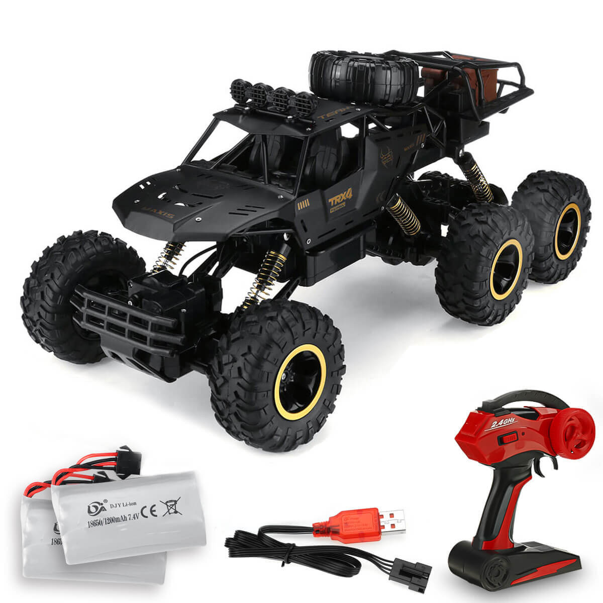 RC Monster Truck 6-Wiels Offroad met 2.4 GHz Afstandsbediening – Snelheid tot 52 km/u – Inclusief 2 Accu's voor Kinderen en RC-Fans
