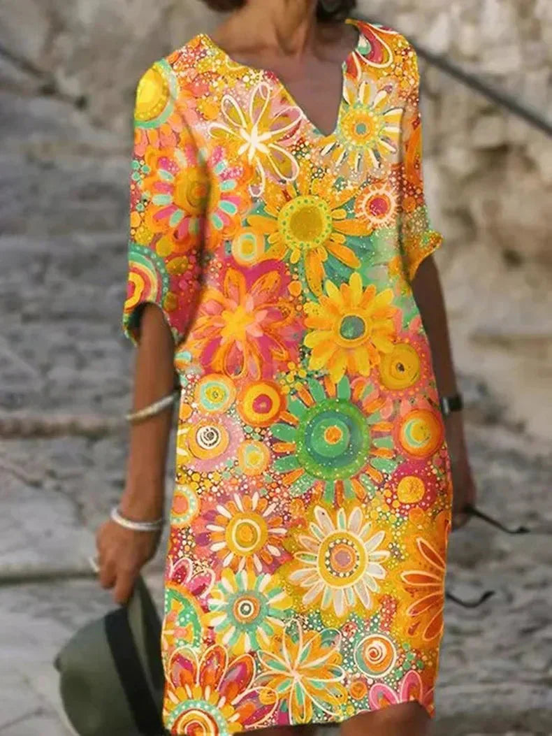 Vrouwen Zomerjurk Bloemenprint V-hals Jurkje - StudioMarella