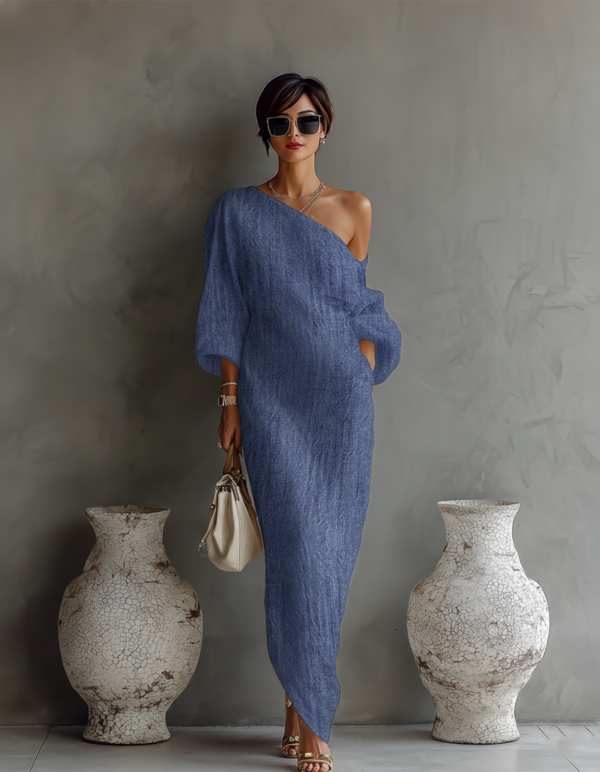 Dames Linnen Jurk Off-shoulder Stijl