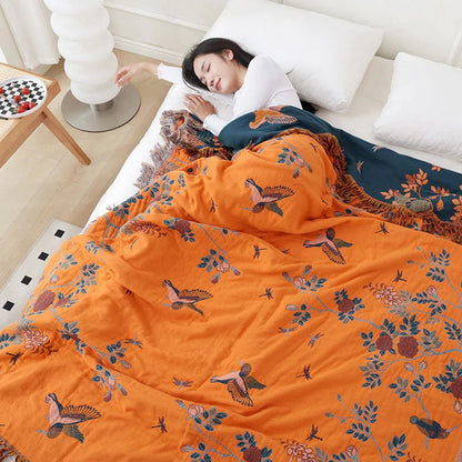 Meerlaagse Gazen Katoenen Plaid met Kwasten en Jacquardpatroon voor Bed en Bank