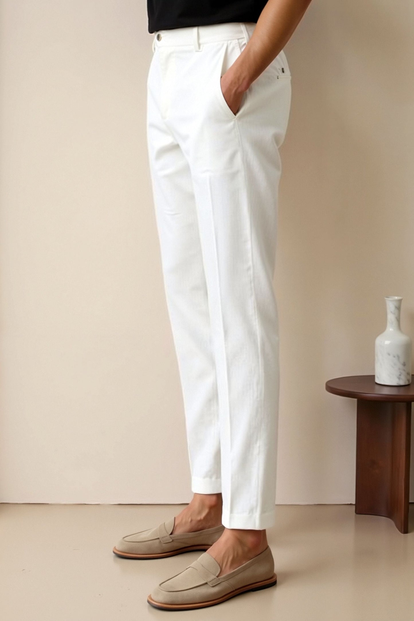 Witte Chino Broek Heren Slim Fit Moderne Stijl