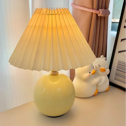 Keramische Tafellamp met Plooikap – Japanse Stijl Verlichting Wit Roze Beige voor Slaapkamer Woonkamer Bureau