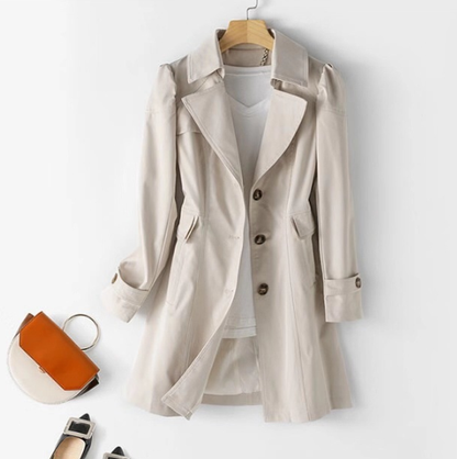 Dames Trenchcoat Klassiek Halflang Met Knopen