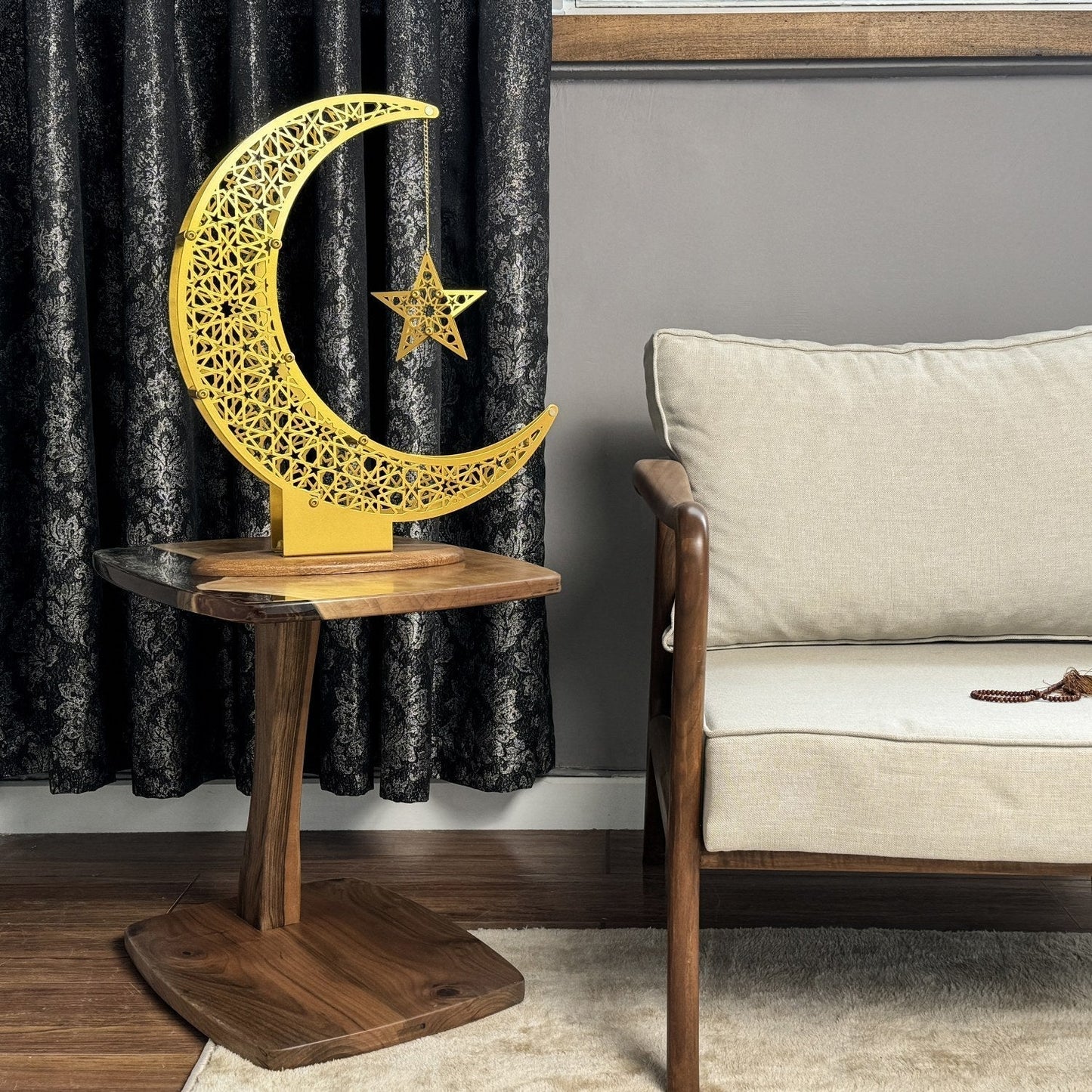 Islamitische Maan & Ster Wanddecoratie — Metalen Ramadan Ornament in Goud of Zwart