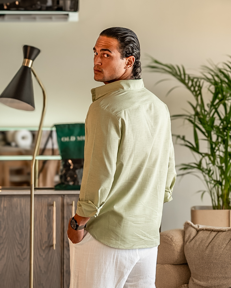 Linnen Overhemd Heren Lange Mouwen Lichte Zomerstof Comfortabel