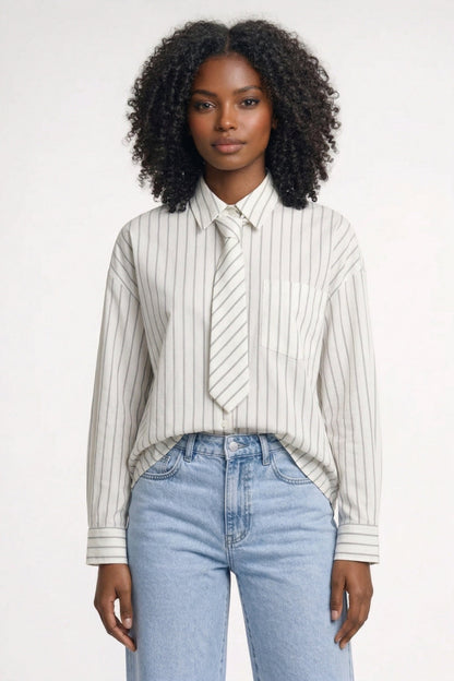 Dames Blouse Oversized Gestreept met Strik Detail